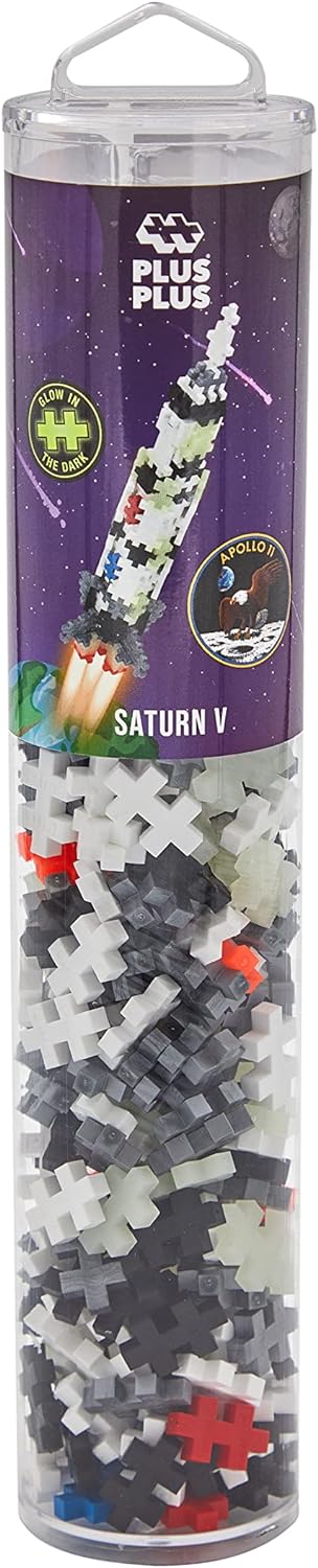 Plus-Plus 300.4182 9604182 Mini Geniales Konstruktionsspielzeug, Tube Saturn V Rakete, Bausteine-Set, 240 Teile, bunt