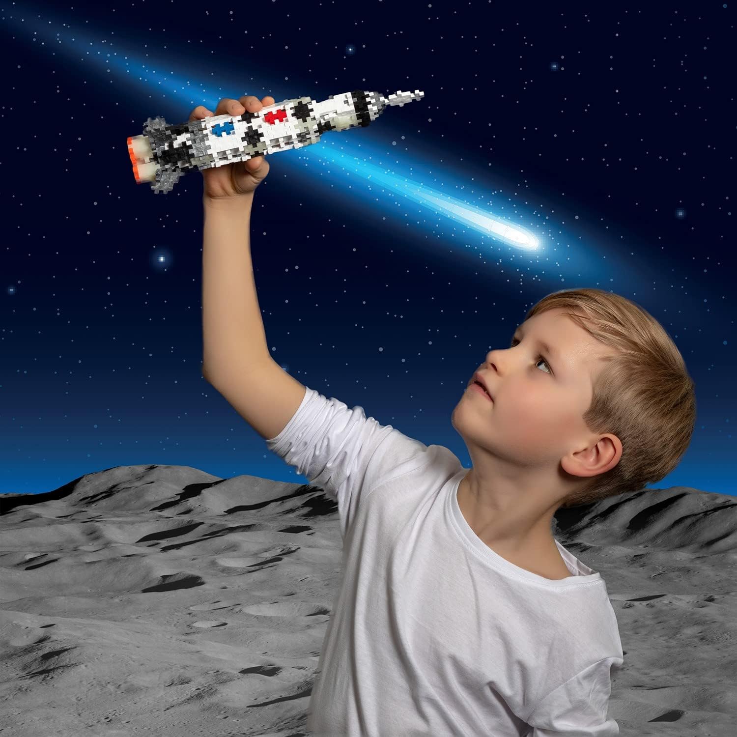 Plus-Plus 300.4182 9604182 Mini Geniales Konstruktionsspielzeug, Tube Saturn V Rakete, Bausteine-Set, 240 Teile, bunt