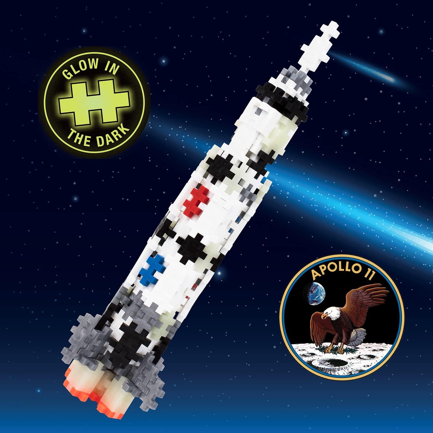 Plus-Plus 300.4182 9604182 Mini Geniales Konstruktionsspielzeug, Tube Saturn V Rakete, Bausteine-Set, 240 Teile, bunt