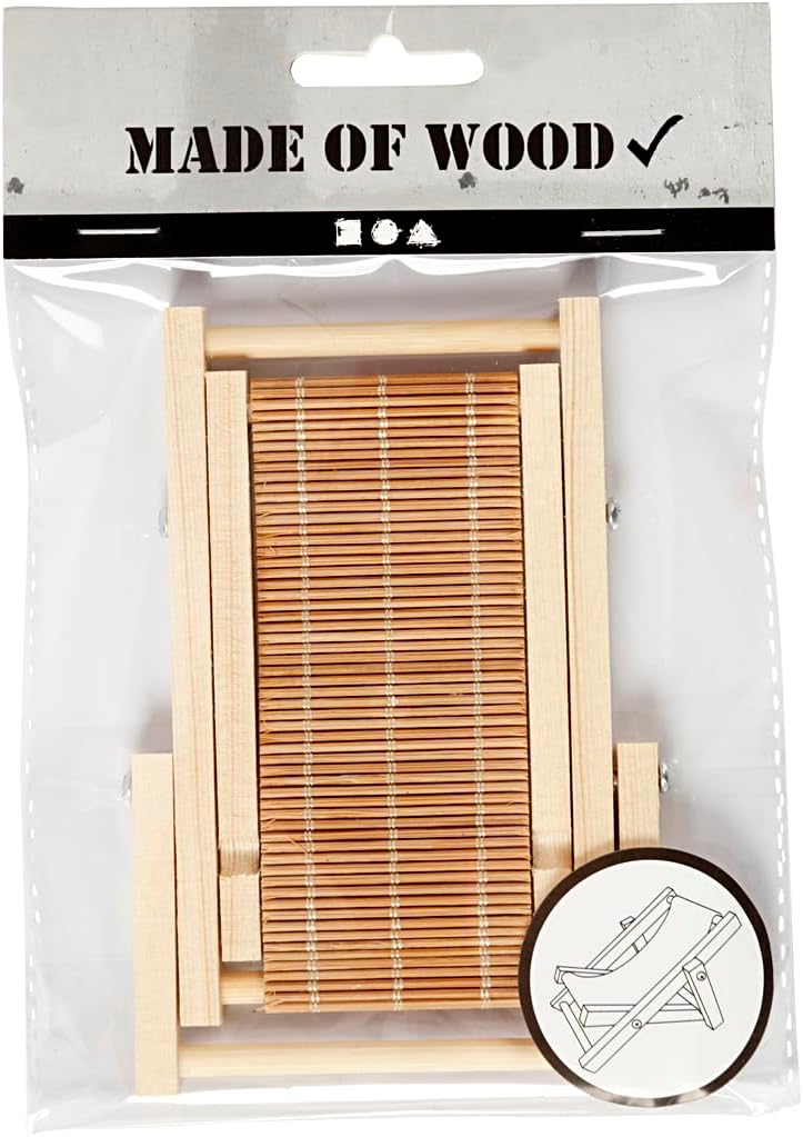 Miniature deck chair for crafting, 7.5 x 9 cm, wood, DIY decoration, mini garden furniture