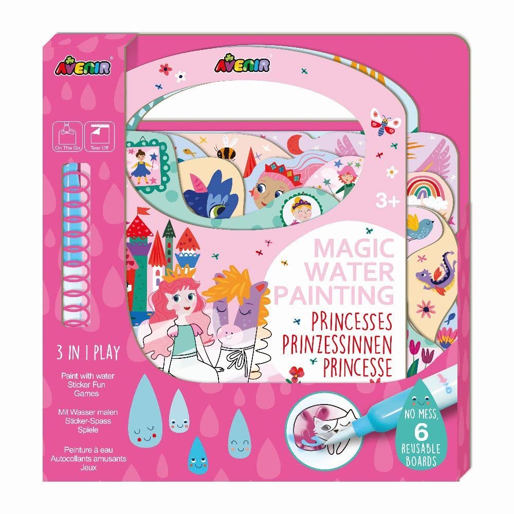 Avenir 6301777 Kleurspel prinsessen, 3-in-1 creatieve set met spelletjes, stickers en kleurafbeeldingen, doe-het-zelf, activiteitenblok voor kinderen vanaf 3 jaar