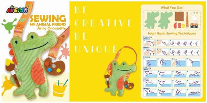 Avenir 6301817 DIY naaiset, naaigrokodil, schouderdier, knutselset voor kinderen, creatieve set, vanaf 6 jaar