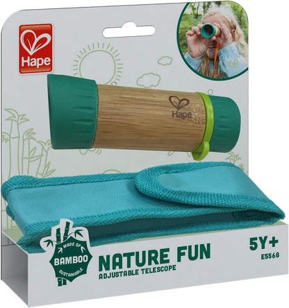 Childrens Telescope, Sustainable Toys, Hape Nature Fun Adjustable Telescope, 8x Zoom, Made From Bamboo. 3 years +