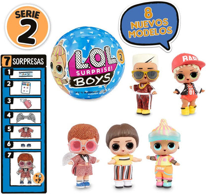 L.O.L. Surprise, Boys - Ball of 7 Surprises including 1 Boy Doll 8 cm, Accessories, Surprise Water Function, Random Models to Collect (Series 2), Toy for Children from 3 Years, LLUC1