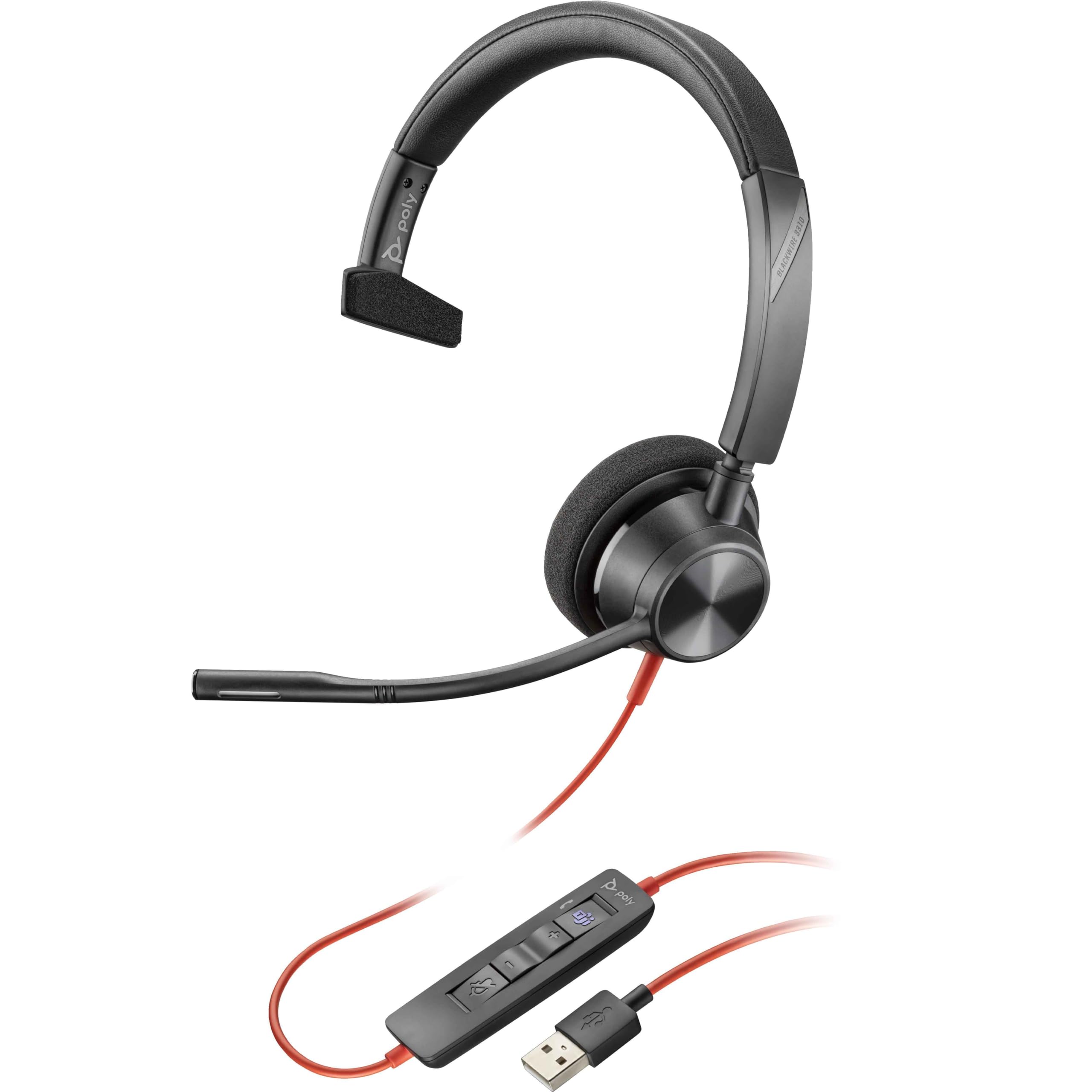 Plantronics - Blackwire 3310 - wired single ear headset (mono) with boom microphone - USB-A for connecting to your PC and/or Mac - works with teams (certified), zoom and more