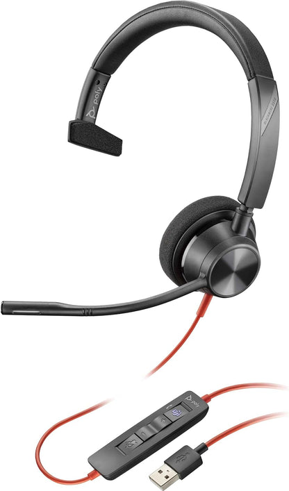 Plantronics - Blackwire 3310 - wired single ear headset (mono) with boom microphone - USB-A for connecting to your PC and/or Mac - works with teams (certified), zoom and more