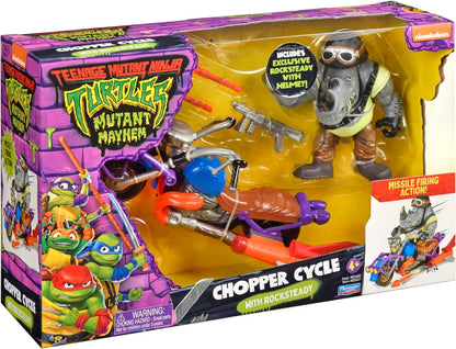 Teenage Mutant Ninja Turtles 83447 Mutant Mayhem Chopper Cycle with Exclusive Rocksteady Figure. Ideal Present for Boys 4 to 7 Years and TMNT Fans