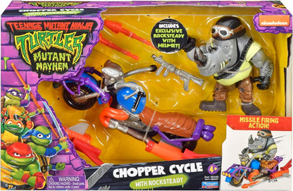 Teenage Mutant Ninja Turtles 83447 Mutant Mayhem Chopper Cycle with Exclusive Rocksteady Figure. Ideal Present for Boys 4 to 7 Years and TMNT Fans