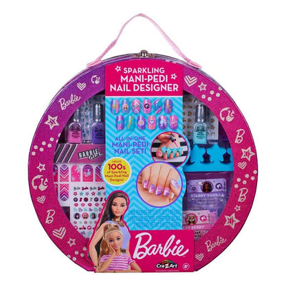 Cra-Z-Art 34070 Barbie Sparkling Mani Designer Babrie Carry Case Beauty Set Polish, Pedi soak and Nail Stickers Official Merchandise, Each
