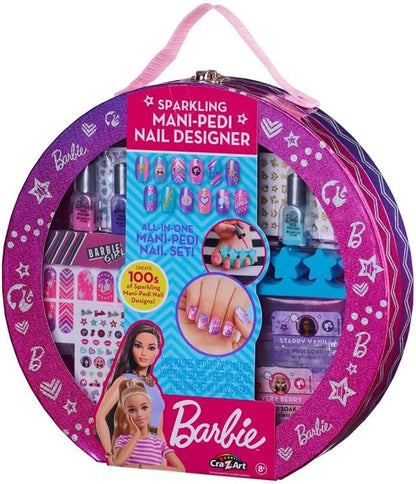 Cra-Z-Art 34070 Barbie Sparkling Mani Designer Babrie Carry Case Beauty Set Polish, Pedi soak and Nail Stickers Official Merchandise, Each