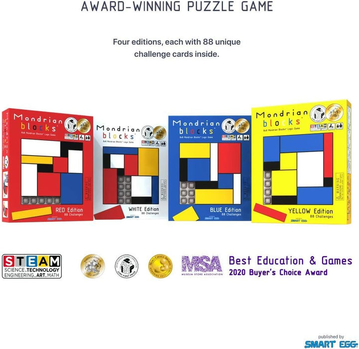Mondrian Blocks Multi Award Winning Puzzle Game, Brain Teaser, Compact Travel Game on Board, Blue Edition