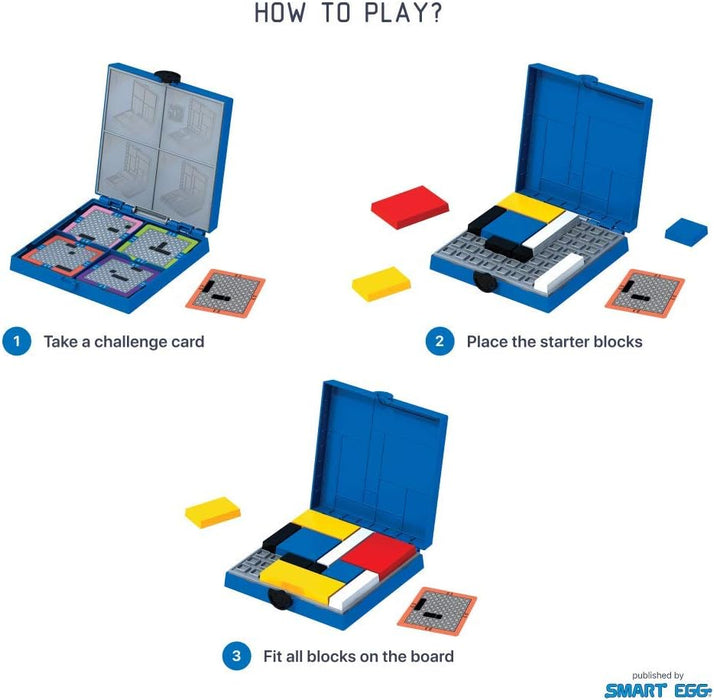 Mondrian Blocks Multi Award Winning Puzzle Game, Brain Teaser, Compact Travel Game on Board, Blue Edition