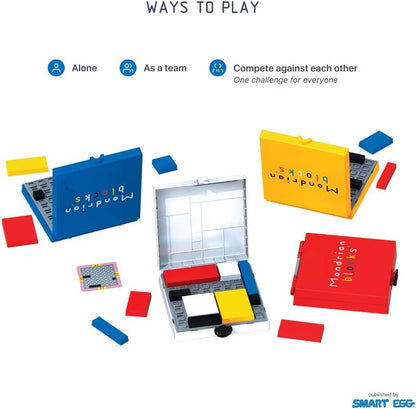 Mondrian Blocks Multi Award Winning Puzzle Game, Brain Teaser, Compact Travel Game on Board, Blue Edition