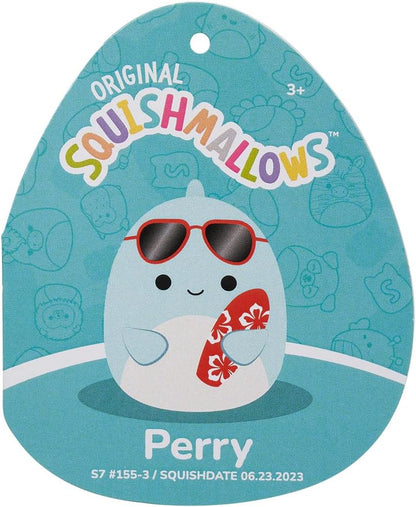 Squishmallows SQCR05372 7.5-Inch-Perry The Teal Dolphin with Sunglasses and Surfboard, Multicolour