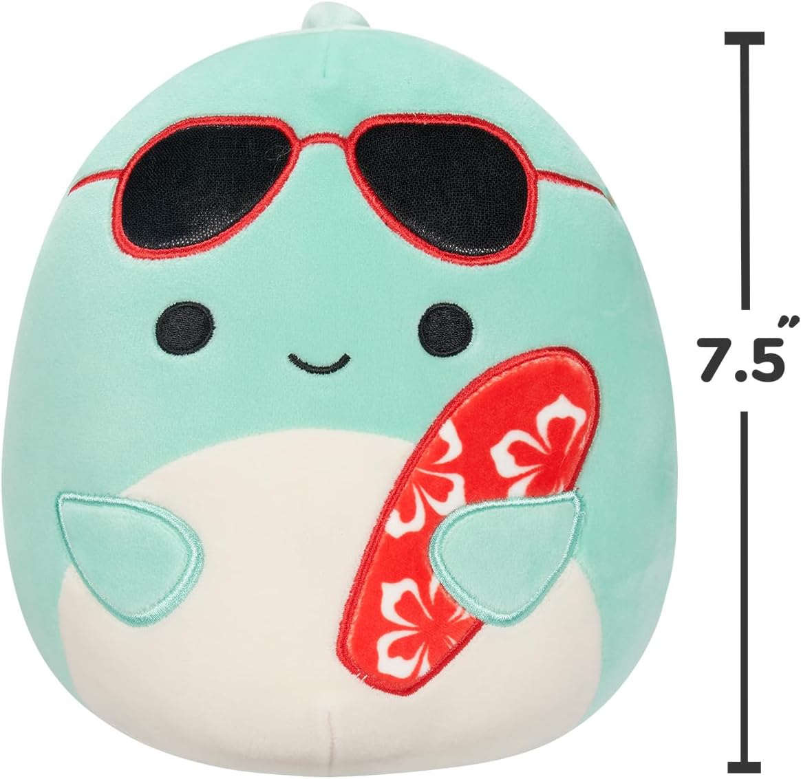 Squishmallows SQCR05372 7.5-Inch-Perry The Teal Dolphin with Sunglasses and Surfboard, Multicolour
