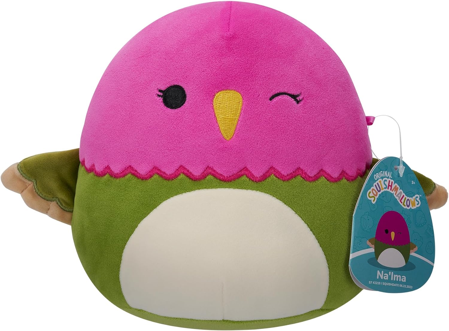 Squishmallows SQCR05380 7.5-Inch-Na'lma The Pink and Green Winking Hummingbird, Multicolour