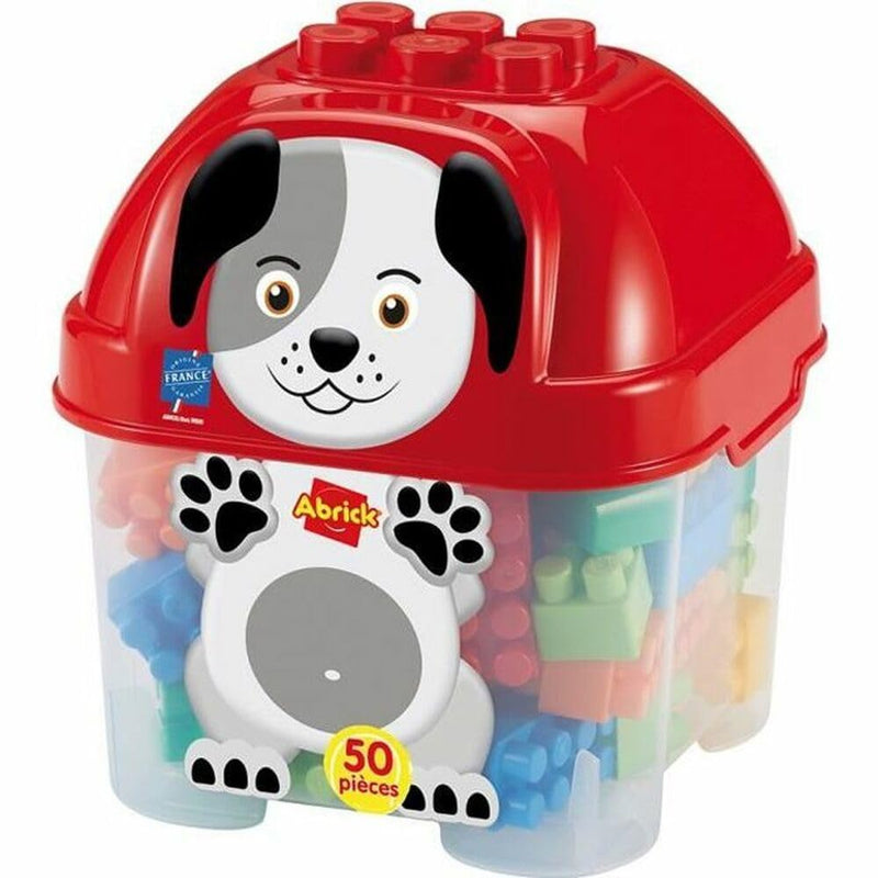 Ecoiffier Ecoiffier-S7145204 Perro Contenedor Perrito con 50 Bloques de Construcción, Transparente y con Tapa, para Niños A Partir de los 18 Meses, Multicolor (1927