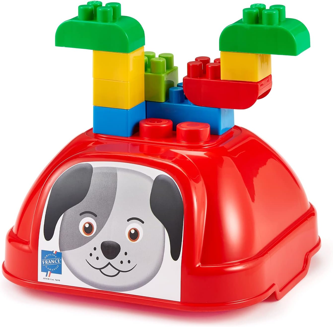 Ecoiffier Ecoiffier-S7145204 Perro Contenedor Perrito con 50 Bloques de Construcción, Transparente y con Tapa, para Niños A Partir de los 18 Meses, Multicolor (1927