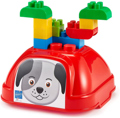 Ecoiffier Ecoiffier-S7145204 Perro Contenedor Perrito con 50 Bloques de Construcción, Transparente y con Tapa, para Niños A Partir de los 18 Meses, Multicolor (1927