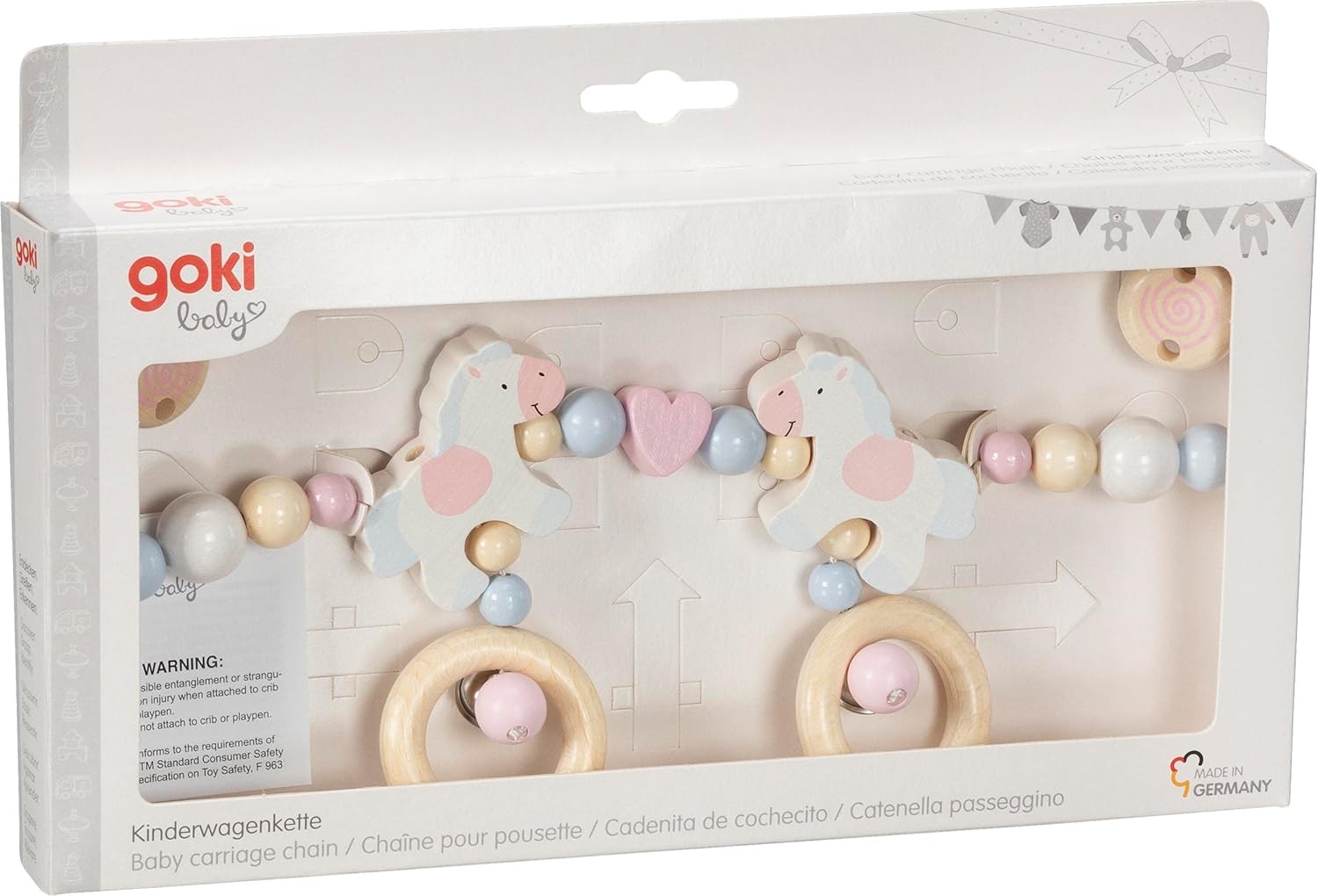 Goki 65234 Pram Chain Horses, Pastel Colours, Small
