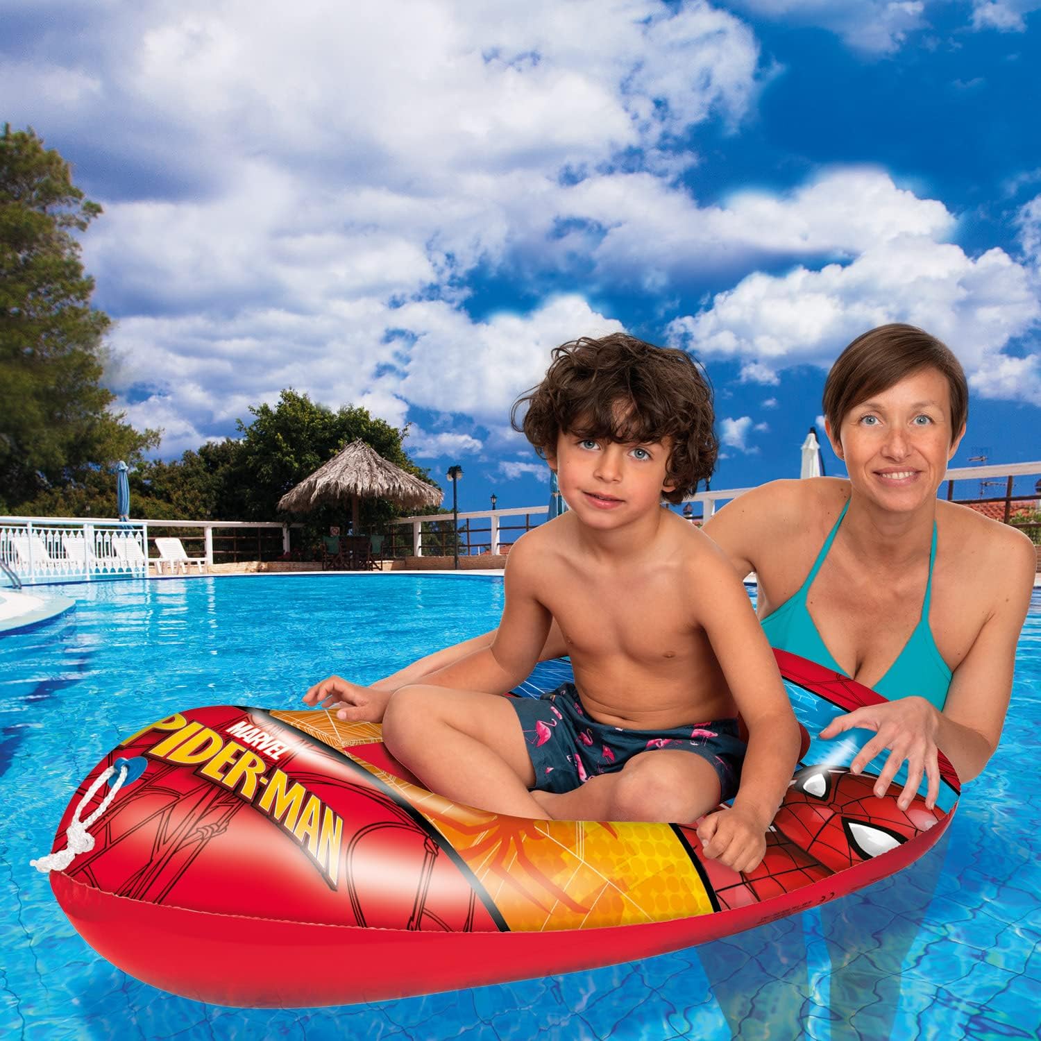 Mondo Toys - Spiderman Boat - Inflatable Base Boat, Inflatable Boat, Size 112 cm - Heavy Duty PVC - 16930