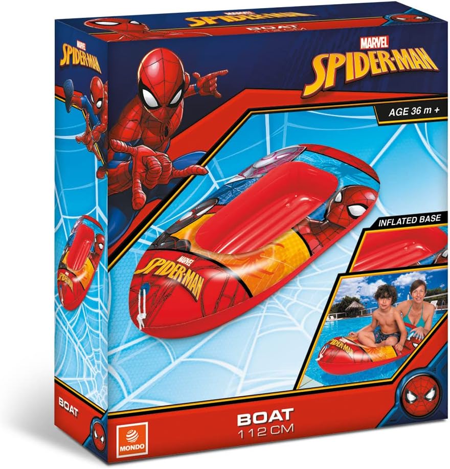 Mondo Toys - Spiderman Boat - Inflatable Base Boat, Inflatable Boat, Size 112 cm - Heavy Duty PVC - 16930