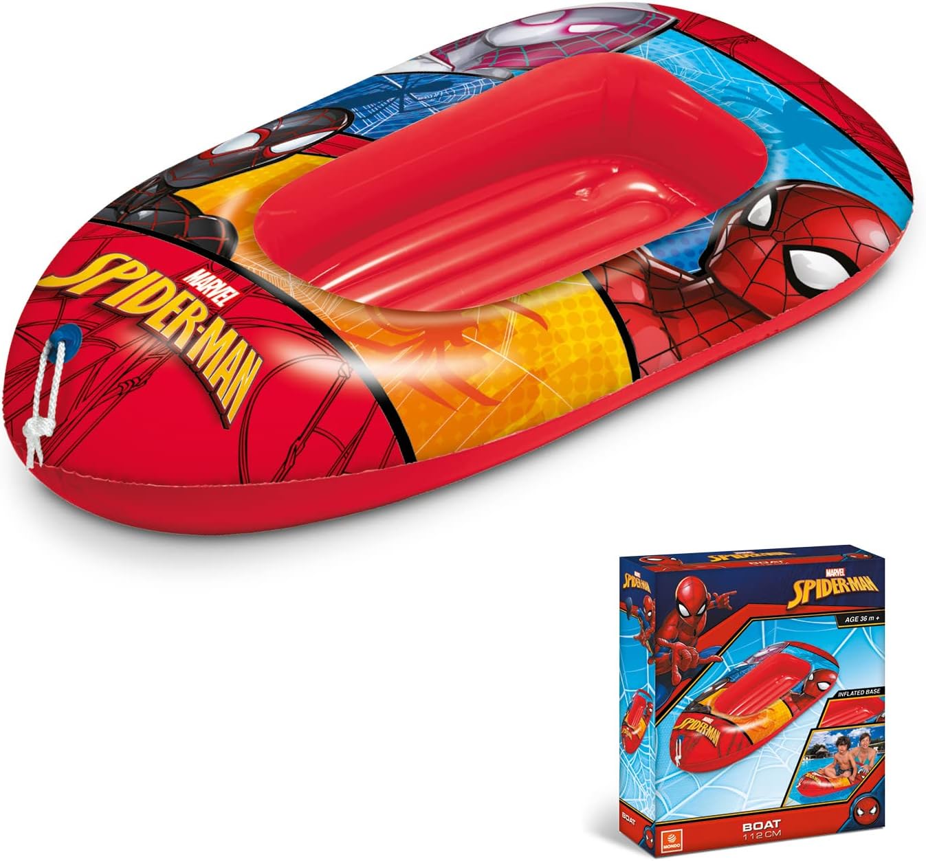 Mondo Toys - Spiderman Boat - Inflatable Base Boat, Inflatable Boat, Size 112 cm - Heavy Duty PVC - 16930