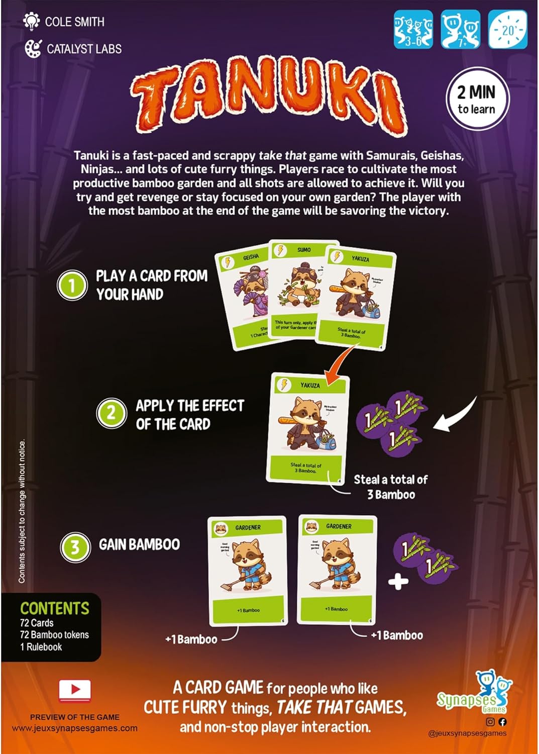 Synapses Games | Tanuki | Card Game | Ages +7 | 3-6 Players | 20 Minutes Playing Time