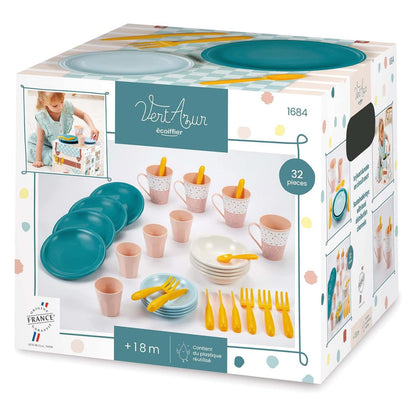 Ecoiffier- Set de Picnic Infantil Vert Azur, 32 Piezas, Juego de Imitación para niños, A Partir de 18 Meses (7600001684