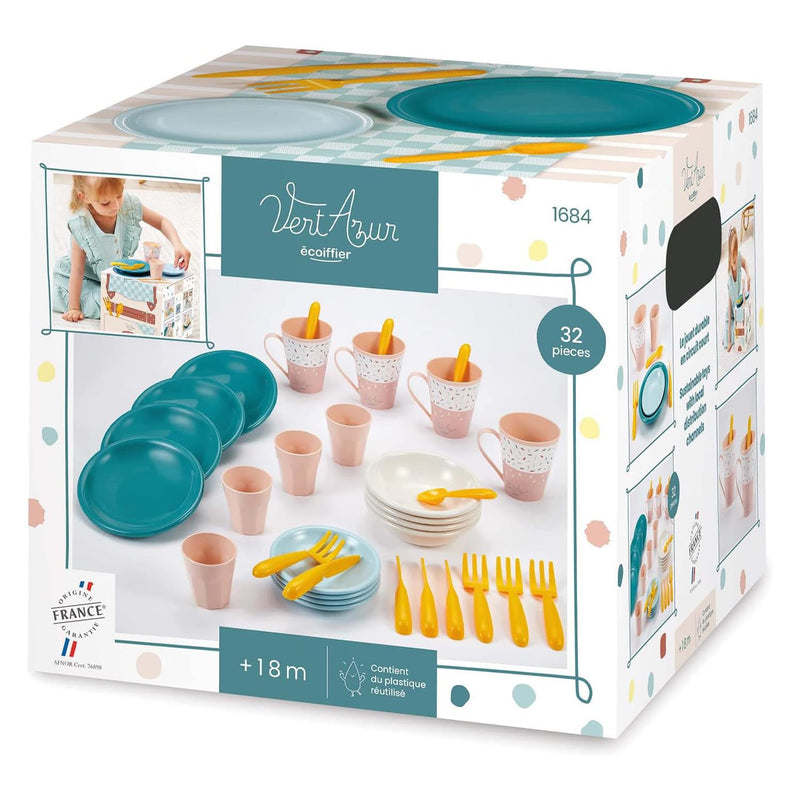 Ecoiffier- Set de Picnic Infantil Vert Azur, 32 Piezas, Juego de Imitación para niños, A Partir de 18 Meses (7600001684