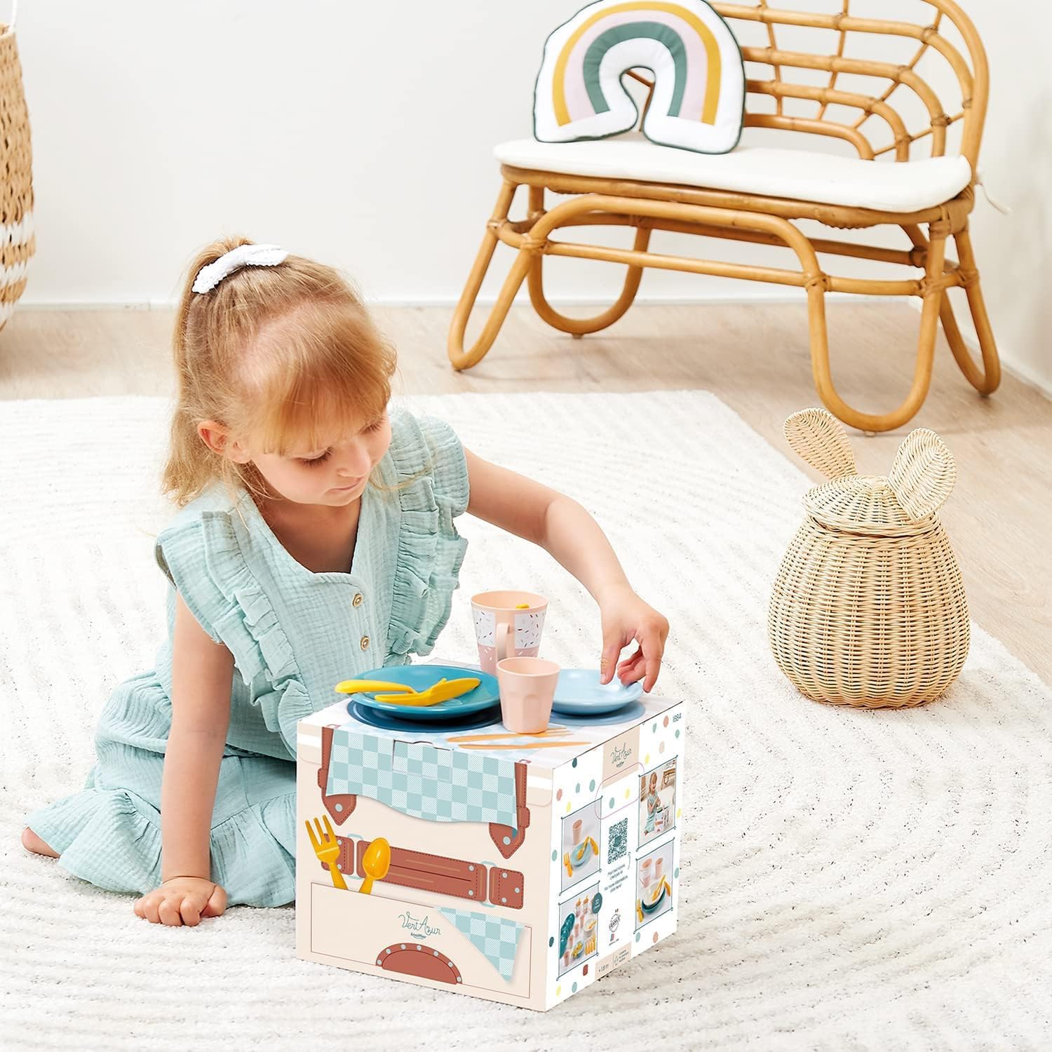 Ecoiffier- Set de Picnic Infantil Vert Azur, 32 Piezas, Juego de Imitación para niños, A Partir de 18 Meses (7600001684