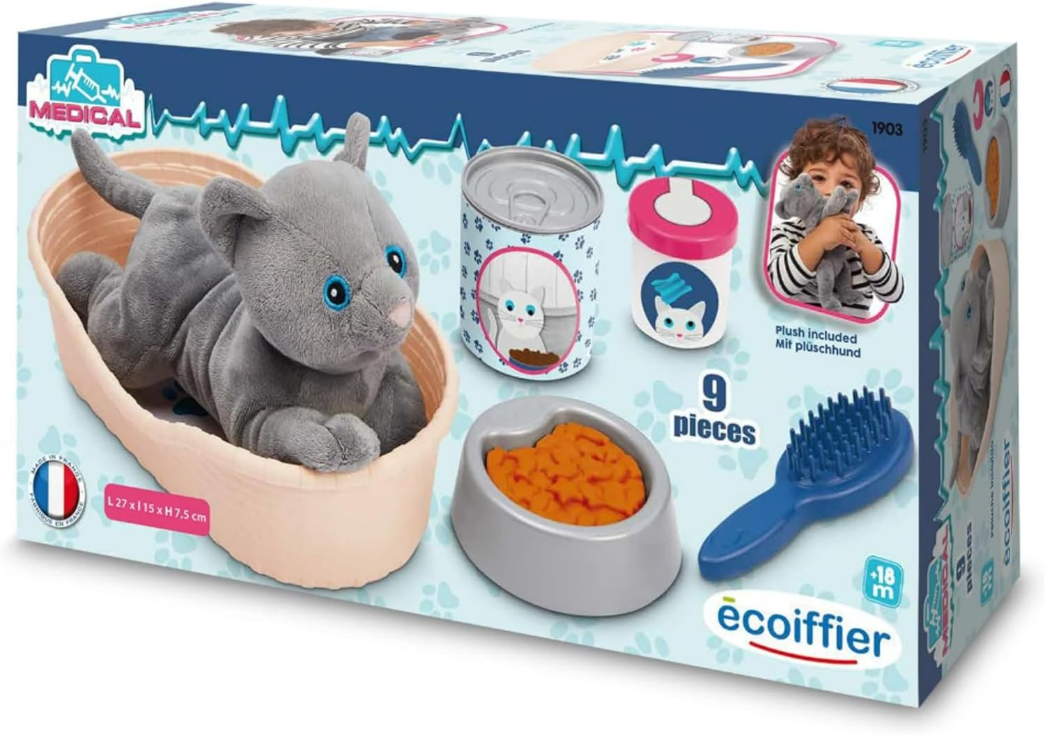 Ecoiffier- Cesta de Gato Juego de imitación. A Partir de 18 Meses Fabricado en Francia. (7600001903