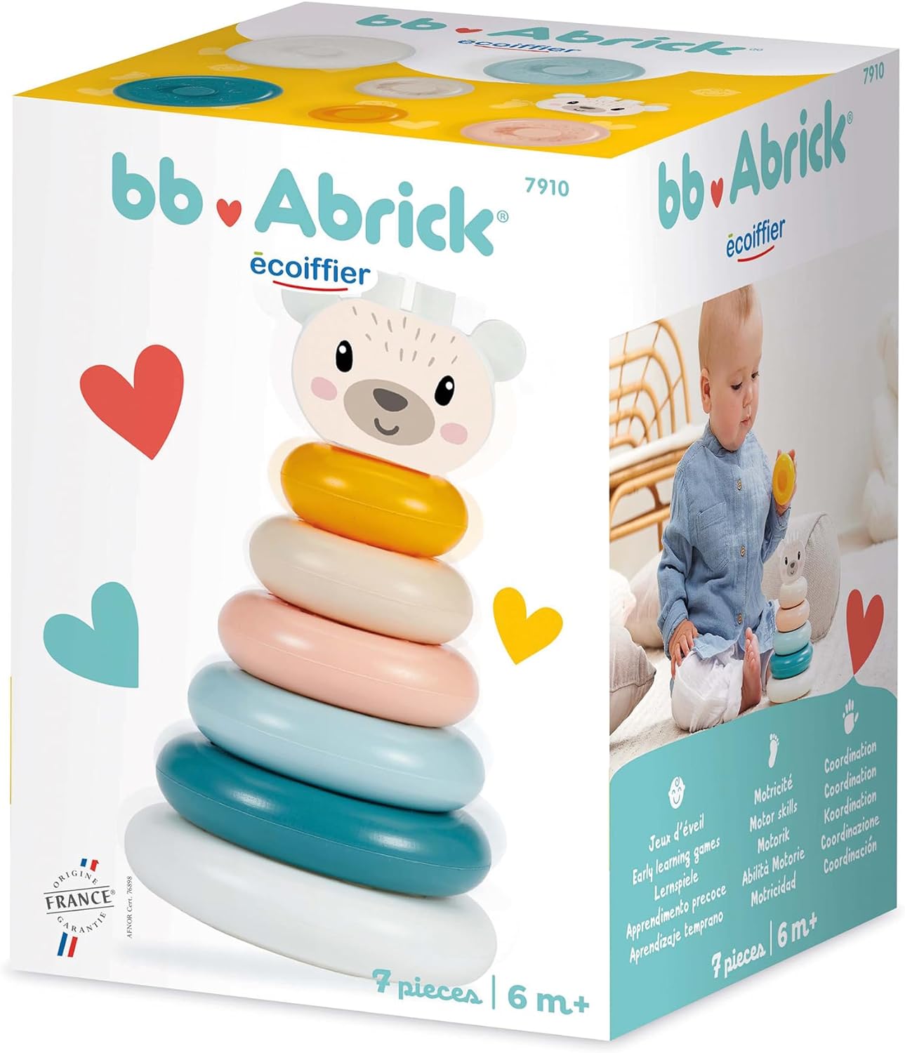 Ecoiffier - Pyramid of Bears with Lace Hoops, Pastel Colours, Fine Motor Skills, for Boys Girls from 6 Months (7600007910