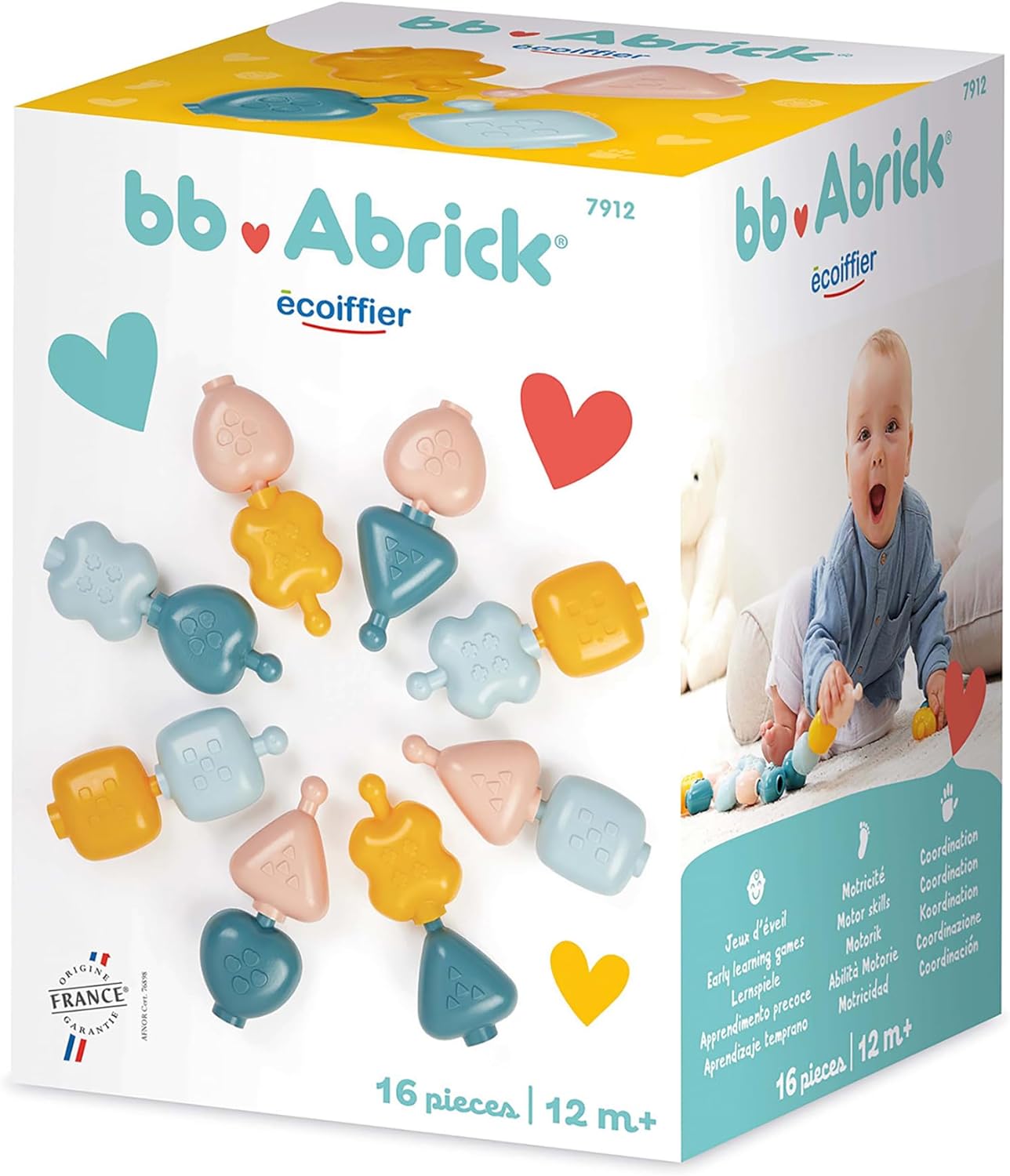 Ecoiffier - Chain of pieces with pastel shapes and textures, fine motor skills, for boys girls from 6 months (7600007912)