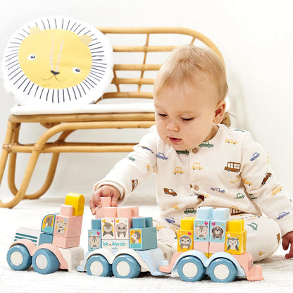 Ecoiffier- Tren de Animales con Bloques de Construcción, 51 piezas, Color Pastel, A partir de 12 meses (7600007918