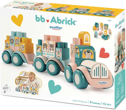 Ecoiffier- Tren de Animales con Bloques de Construcción, 51 piezas, Color Pastel, A partir de 12 meses (7600007918