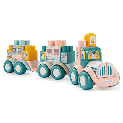 Ecoiffier- Tren de Animales con Bloques de Construcción, 51 piezas, Color Pastel, A partir de 12 meses (7600007918