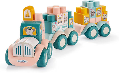 Ecoiffier- Tren de Animales con Bloques de Construcción, 51 piezas, Color Pastel, A partir de 12 meses (7600007918