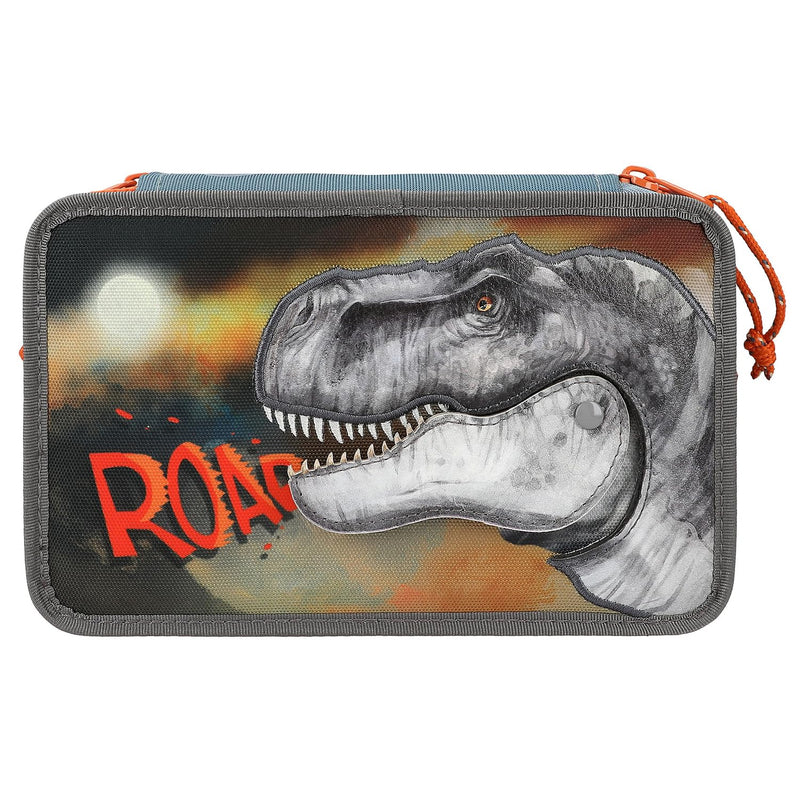 Depesche Dino World 3-Compartment Pencil Case, includes stationery, smoke blue, for children from 0 years