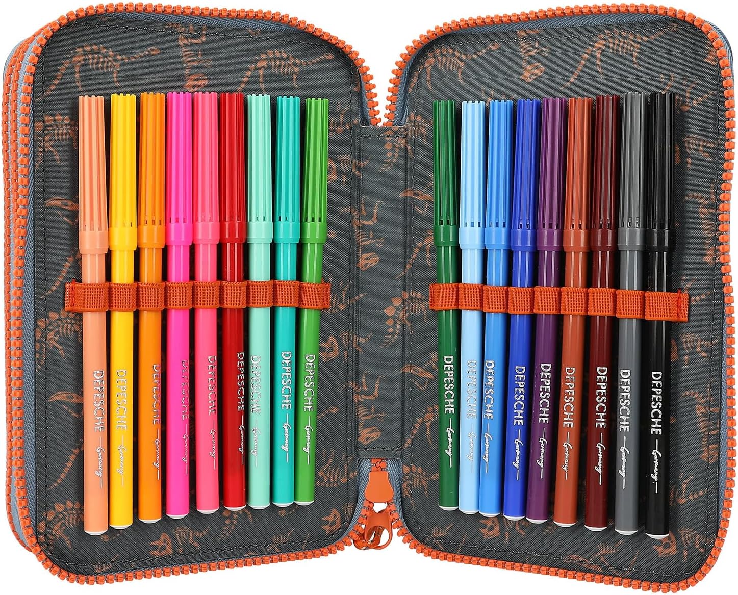 Depesche Dino World 3-Compartment Pencil Case, includes stationery, smoke blue, for children from 0 years