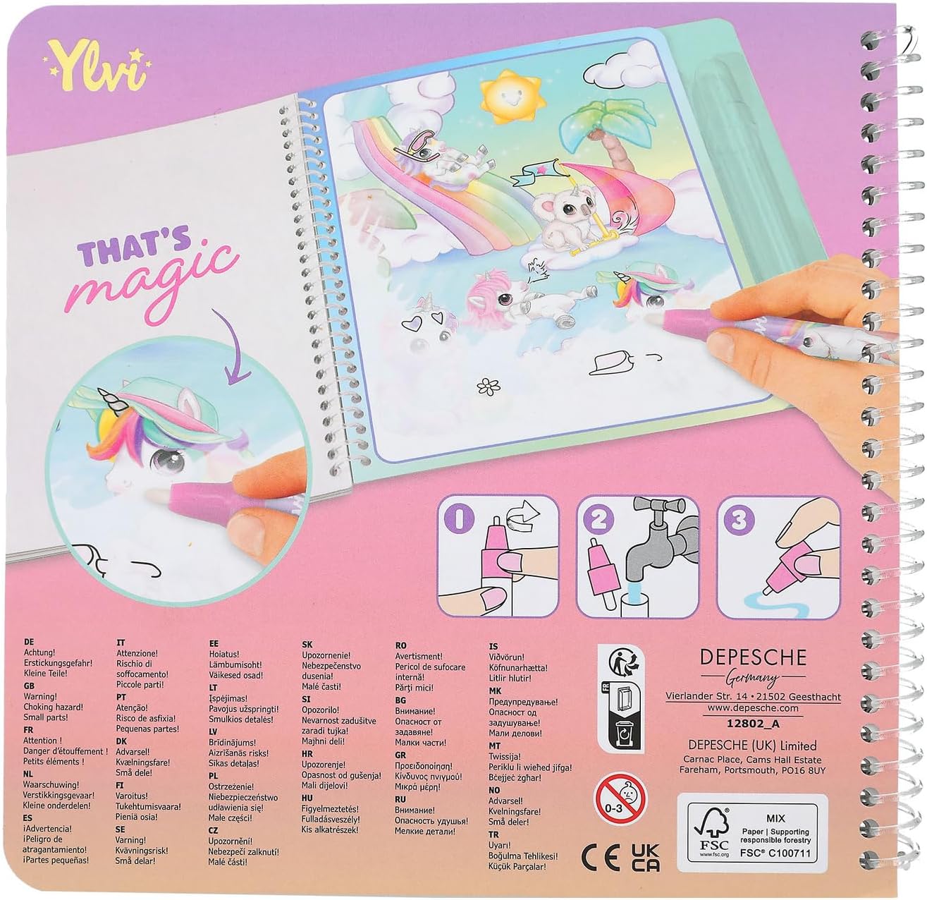 Depesche Colouring Book with Hidden Princess Motifs, 5 Repaintable A4 Pages, Water Pen Incl.