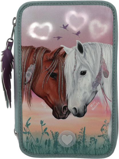 Depesche 11774 Miss Melody 3 Compartments Pencil Case LED Hearts, blue, Pencil case