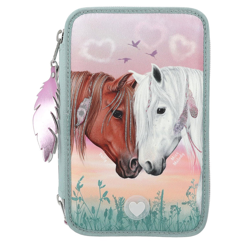 Depesche 11774 Miss Melody 3 Compartments Pencil Case LED Hearts, blue, Pencil case