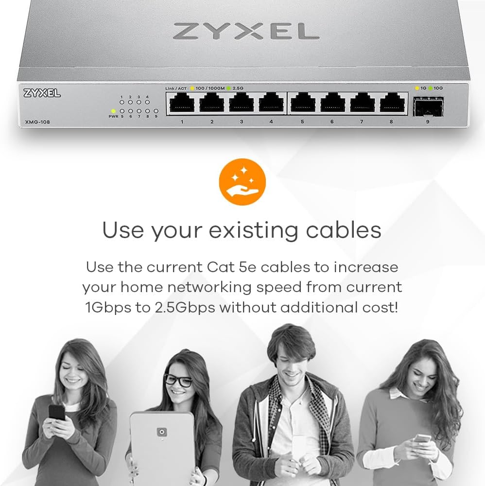 Zyxel 8-Port 2.5G Multi-Gig Unmanaged Switch with 1 x 10G SFP+ | Desktop or Wall Mount