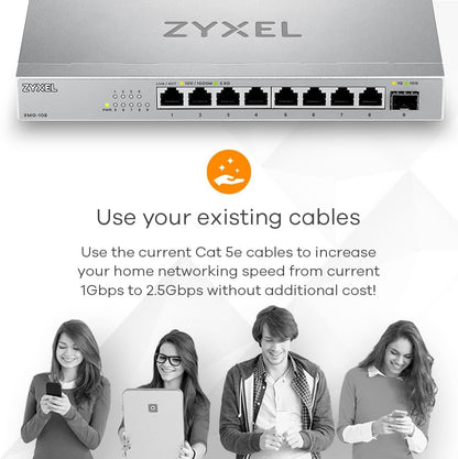 Zyxel 8-Port 2.5G Multi-Gig Unmanaged Switch with 1 x 10G SFP+ | Desktop or Wall Mount