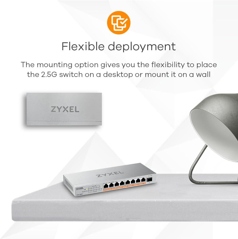 Zyxel 8-Port PoE 2.5G Multi-Gig Unmanaged Switch @ 100W with 8 x PoE++(60W) | 1 x 10G SFP+ |desktop or wall mount