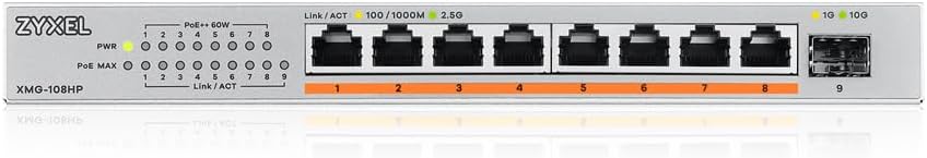Zyxel 8-Port PoE 2.5G Multi-Gig Unmanaged Switch @ 100W with 8 x PoE++(60W) | 1 x 10G SFP+ |desktop or wall mount
