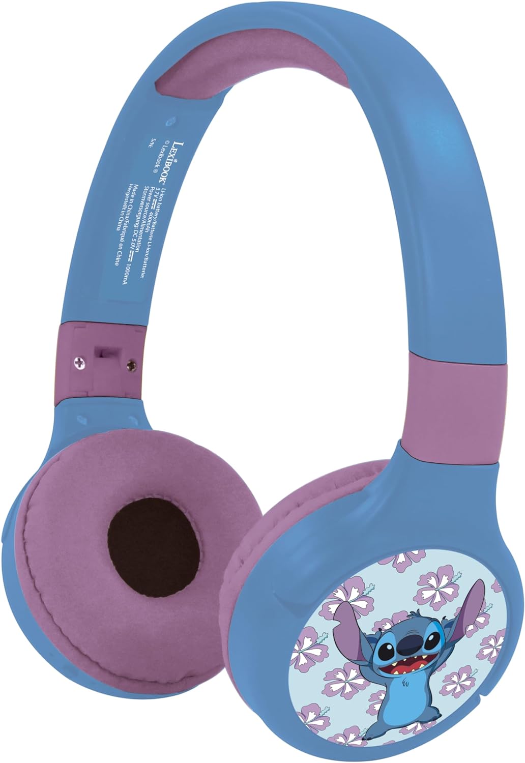 Lexibook, Disney Stitch, Cuffie Bluetooth e via cavo 2 in 1 con microfono e pulsante di controllo, pieghevoli e regolabili, batteria ricaricabile a lunga durata, Blu, HPBT010D