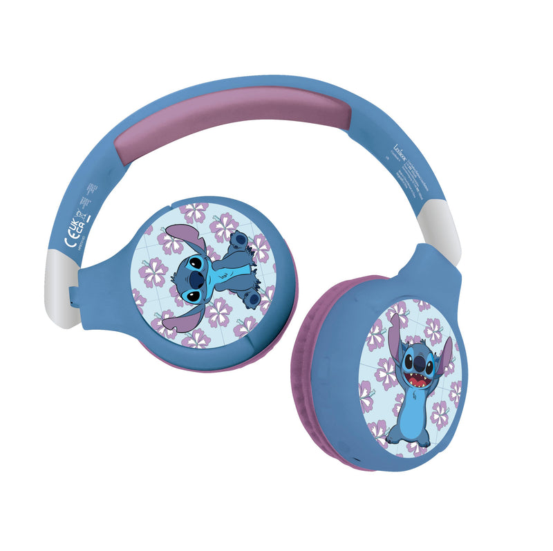 Lexibook, Disney Stitch, Cuffie Bluetooth e via cavo 2 in 1 con microfono e pulsante di controllo, pieghevoli e regolabili, batteria ricaricabile a lunga durata, Blu, HPBT010D