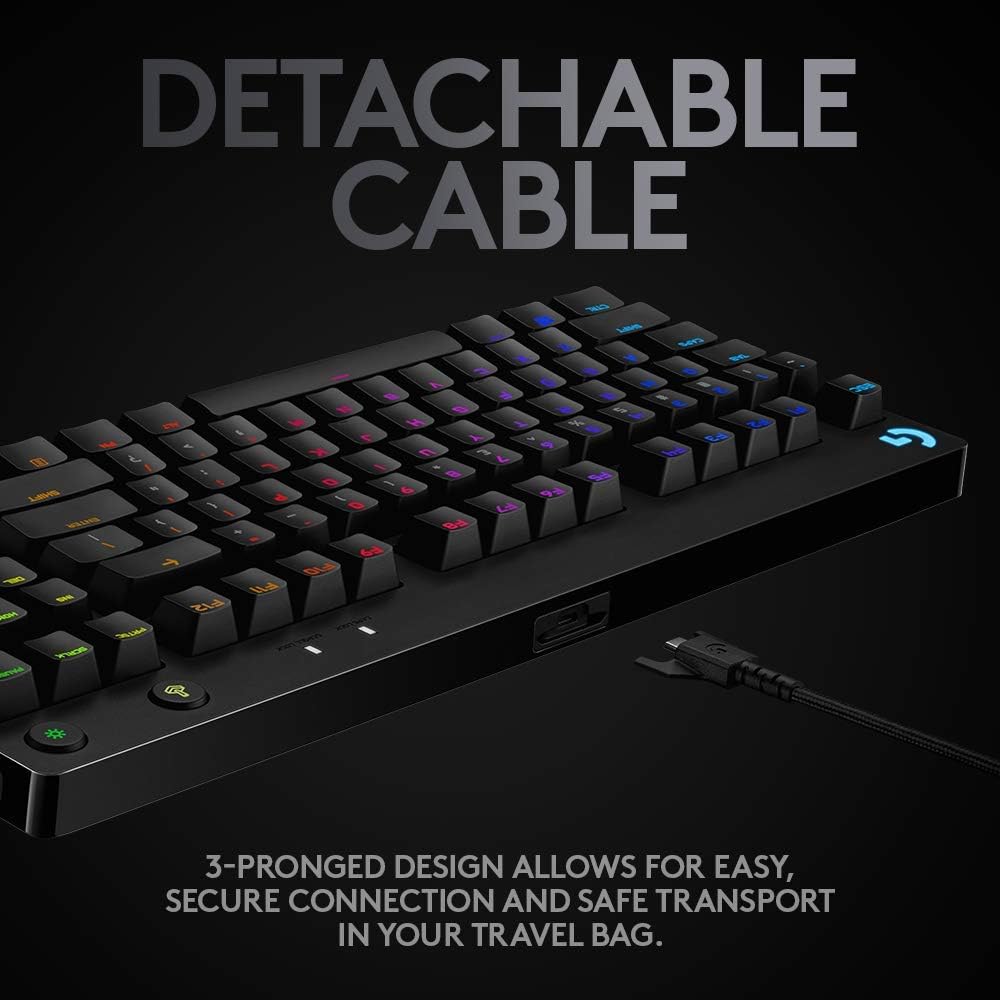 Logitech G Pro Mechanical Gaming Keyboard Qwertz, Ultraportable Design without Numeric Keypad, Removable Micro USB Cable, Backlit Keys, Black US International Layout Single